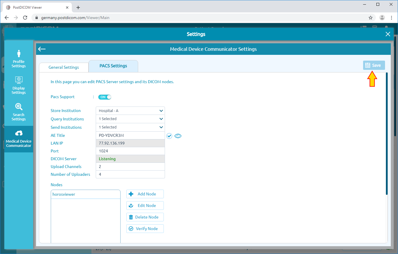 Editing Proxy Pacs Server Settings