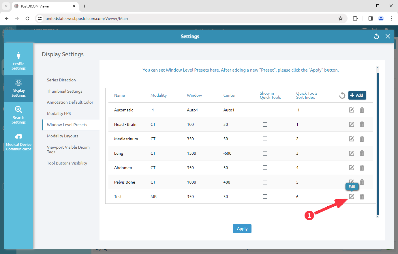 Managing Window Level Presets