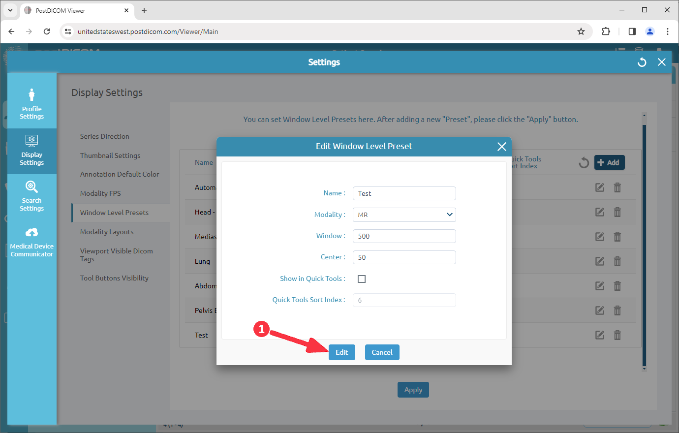 Managing Window Level Presets