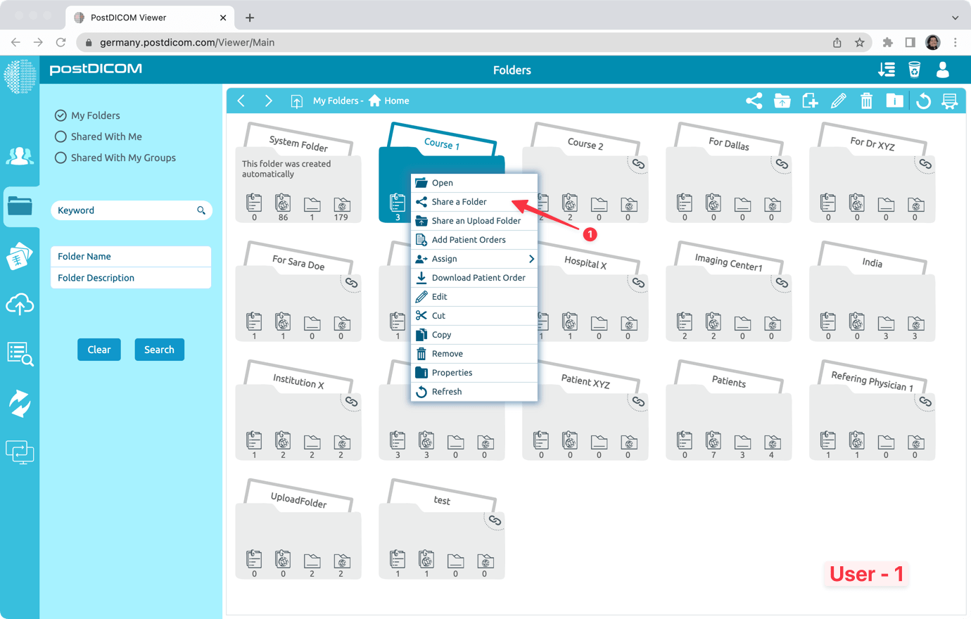 Sharing PostDICOM Folders with User Groups