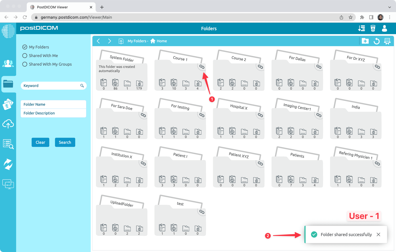 Sharing PostDICOM Folders with User Groups