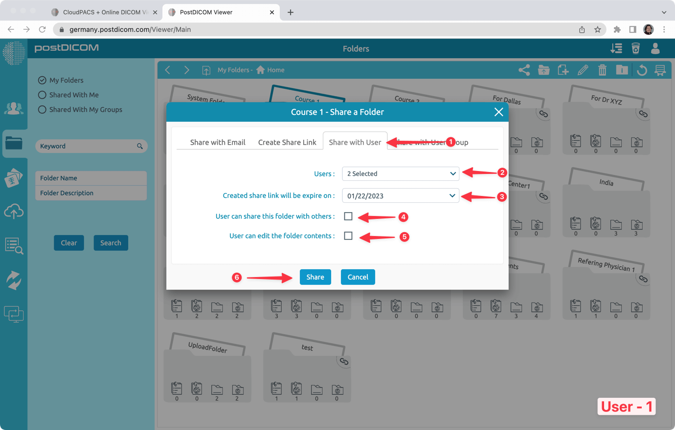 Sharing PostDICOM Folders with Users